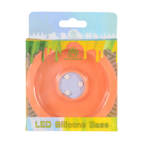 Calibear LED Silicone Base for Dab Rig in Orange, Front View on Retail Packaging