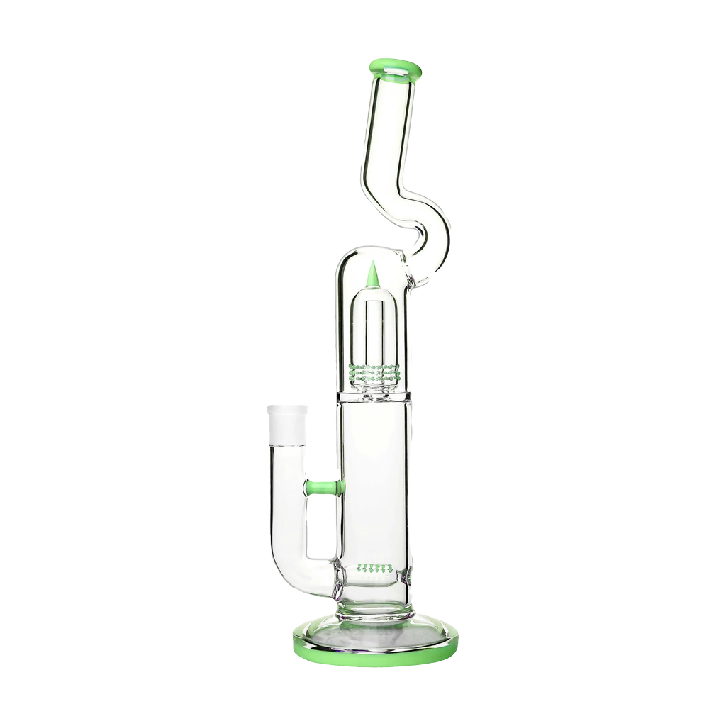 Calibear Natty Treecycler bong in Jade Green with a side view, highlighting its sleek design and 18-19mm joint size.