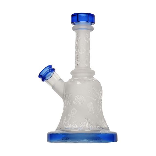 Calibear Premium Sandblasted Bell Rig in Blue, 6" Compact Borosilicate Glass with Percolator, Front View