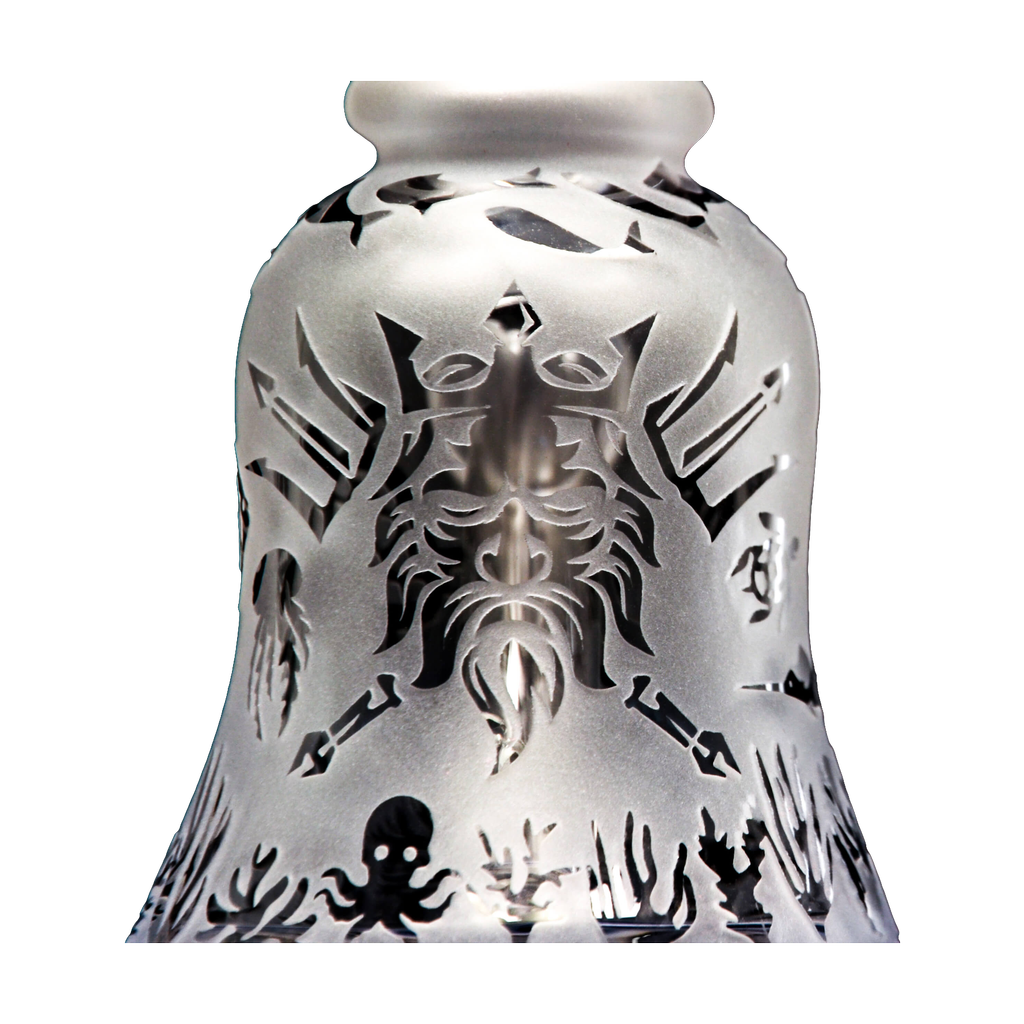 Calibear Premium Sandblasted Bell Rig with intricate design, compact 6" height, ideal for concentrates