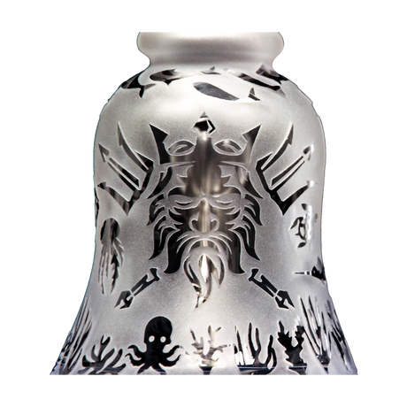 Calibear Premium Sandblasted Bell Rig with intricate design, compact 6" height, ideal for concentrates