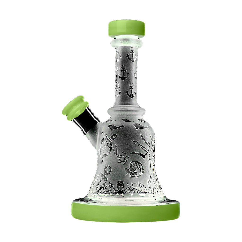 Calibear Premium Sandblasted Bell Rig, 6" compact size, with detailed etching and percolator, front view