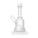 Calibear Premium Sandblasted Bell Rig with intricate design, compact 6" height, and percolator for smooth hits