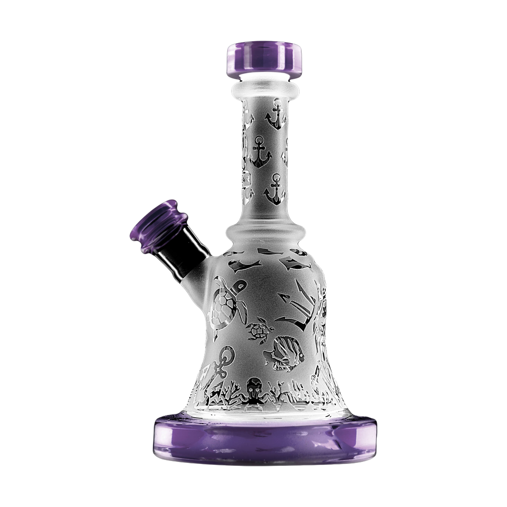 Calibear Premium Sandblasted Bell Rig with intricate designs, 6" height, and 14mm female joint - Front View