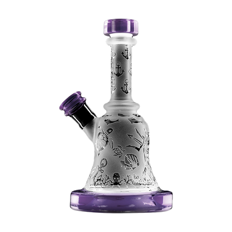 Calibear Premium Sandblasted Bell Rig with intricate designs, 6" height, and 14mm female joint - Front View