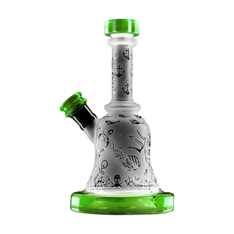 Calibear Premium Sandblasted Bell Rig with intricate designs, compact 6" size, and green accents