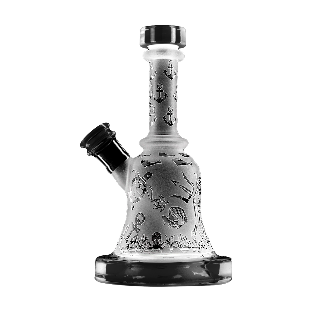 Calibear Premium Sandblasted Bell Rig with intricate designs, 6" height, and percolator - Front View