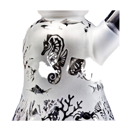 Close-up of Calibear Premium Sandblasted Bell Rig with intricate marine design, ideal for concentrates and dry herbs