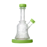 Calibear Premium Sandblasted Bell Rig with intricate designs, compact size, and percolator for smooth hits