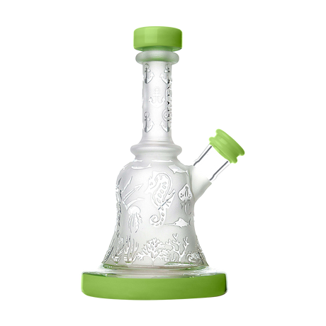 Calibear Premium Sandblasted Bell Rig with intricate designs, compact size, and percolator for smooth hits