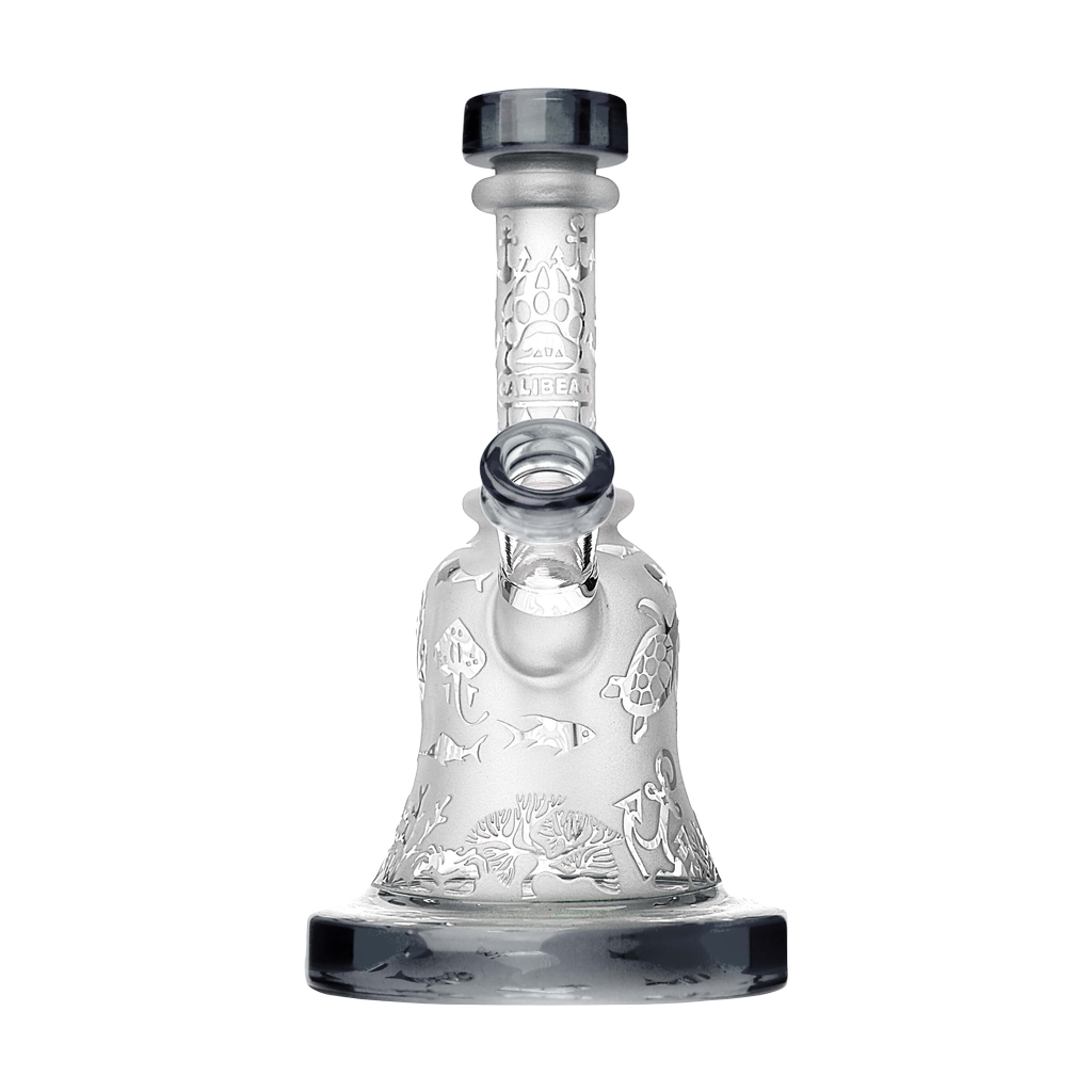 Calibear Premium Sandblasted Bell Rig with intricate design, 6" height, and 14mm female joint - front view