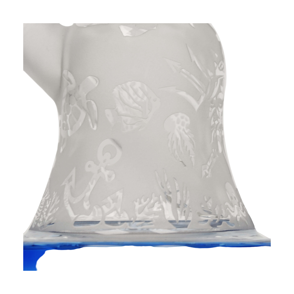 Calibear Premium Sandblasted Bell Rig close-up showcasing intricate marine design on borosilicate glass