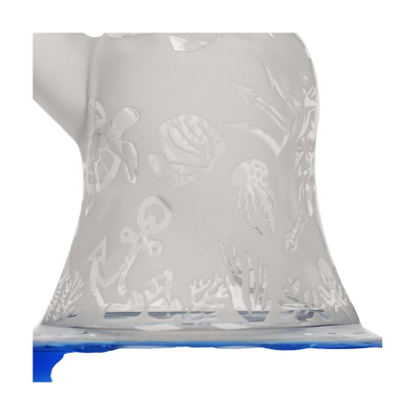 Calibear Premium Sandblasted Bell Rig close-up showcasing intricate marine design on borosilicate glass