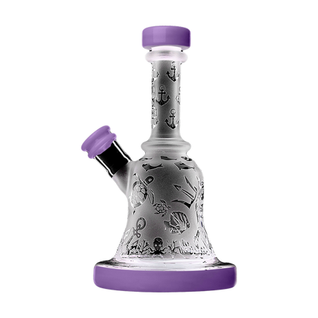 Calibear Premium Sandblasted Bell Rig with intricate designs, compact 6" height, and percolator for smooth hits