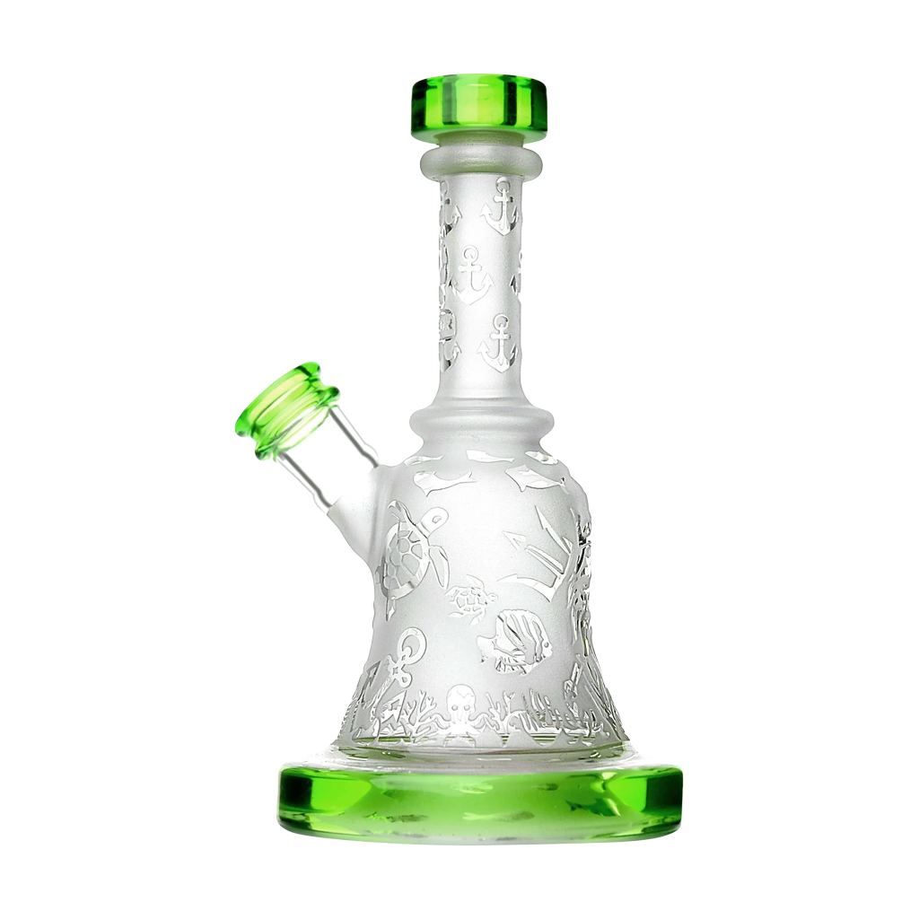 Calibear Premium Sandblasted Bell Rig in Lime Green, 6" Compact Size, Borosilicate Glass, Front View