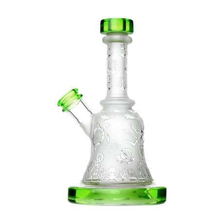 Calibear Premium Sandblasted Bell Rig in Lime Green, 6" Compact Size, Borosilicate Glass, Front View