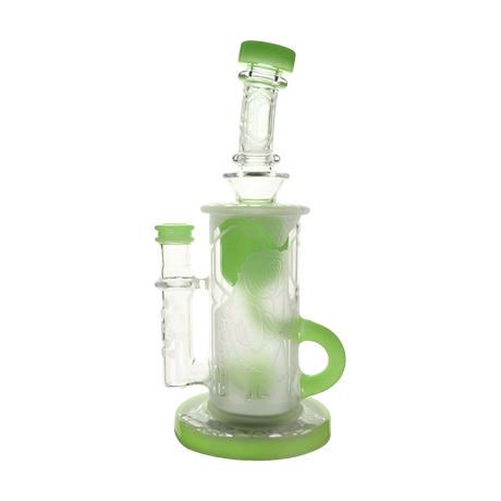 Calibear Sandblasted Klein Recycler in Milky Green with Quartz Percolator, 14mm Joint - Front View