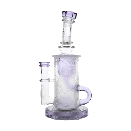 Calibear Sandblasted Purple Klein Recycler with intricate design and percolator, front view on white background