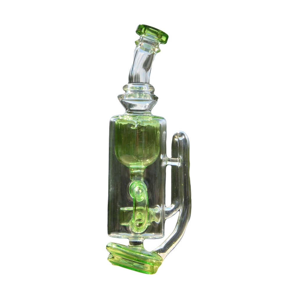 Calibear Puffco Attachment Klein in Lime Green, outdoor side view showcasing sleek design