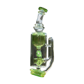 Calibear Puffco Attachment Klein in Lime Green, outdoor side view showcasing sleek design