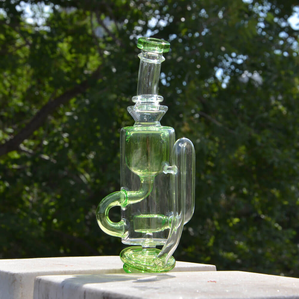 Calibear Puffco Attachment Klein in green, side view on natural backdrop, for e-rig vaporizer customization