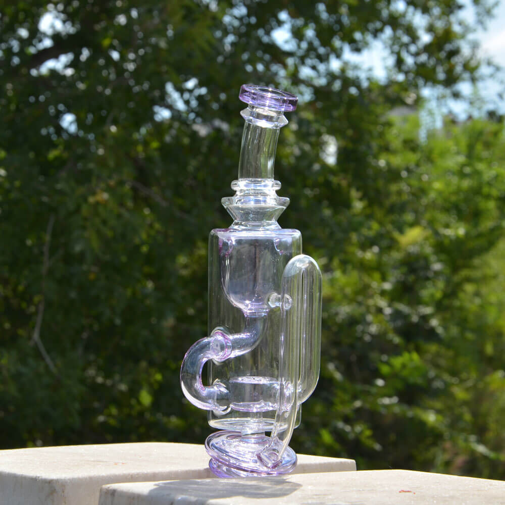 Calibear Puffco Attachment Klein in Green and Purple - Outdoor Side View