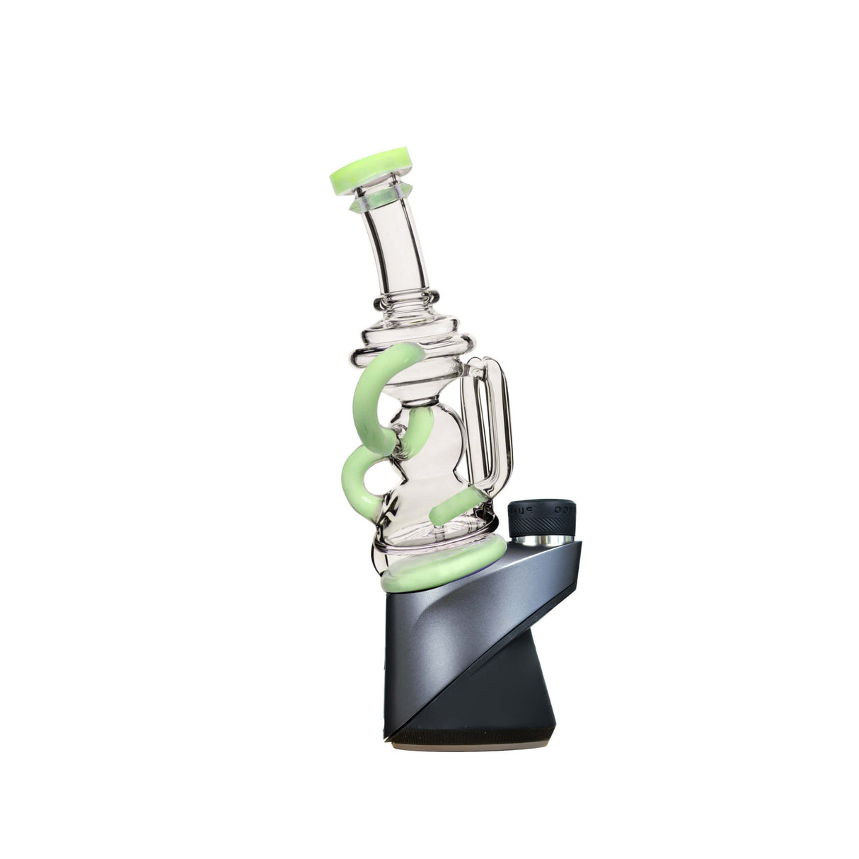 Calibear Puffco Attachment Mini Recycler in Milky Green, Borosilicate Glass for Concentrates, Side View