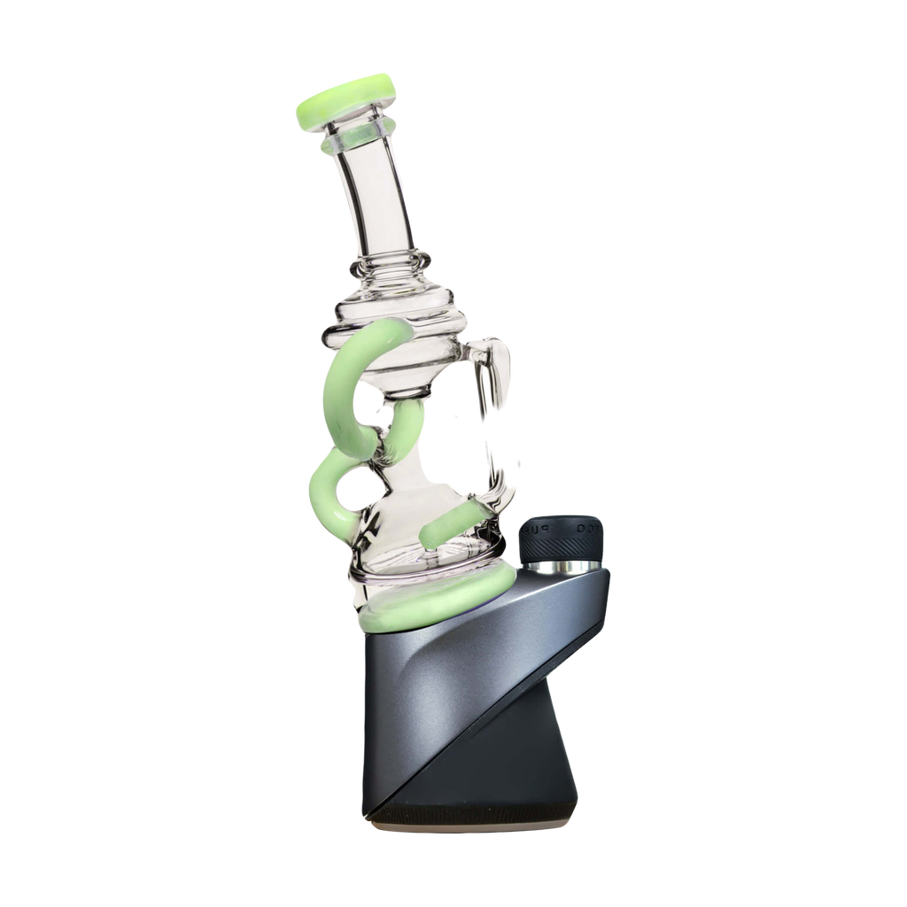 Calibear Puffco Attachment Mini Recycler in Milky Green, Borosilicate Glass for Concentrates, Side View