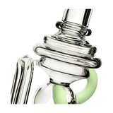 Calibear Puffco Mini Recycler Attachment in Clear Glass with Green Accents, Close-up Side View