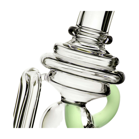 Calibear Puffco Mini Recycler Attachment in Clear Glass with Green Accents, Close-up Side View