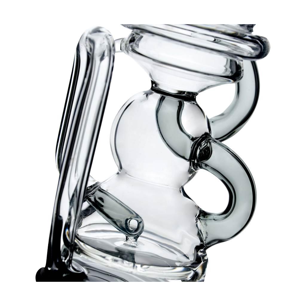 Calibear Puffco Mini Recycler Attachment in Clear Borosilicate Glass, Intricate Design, Side View