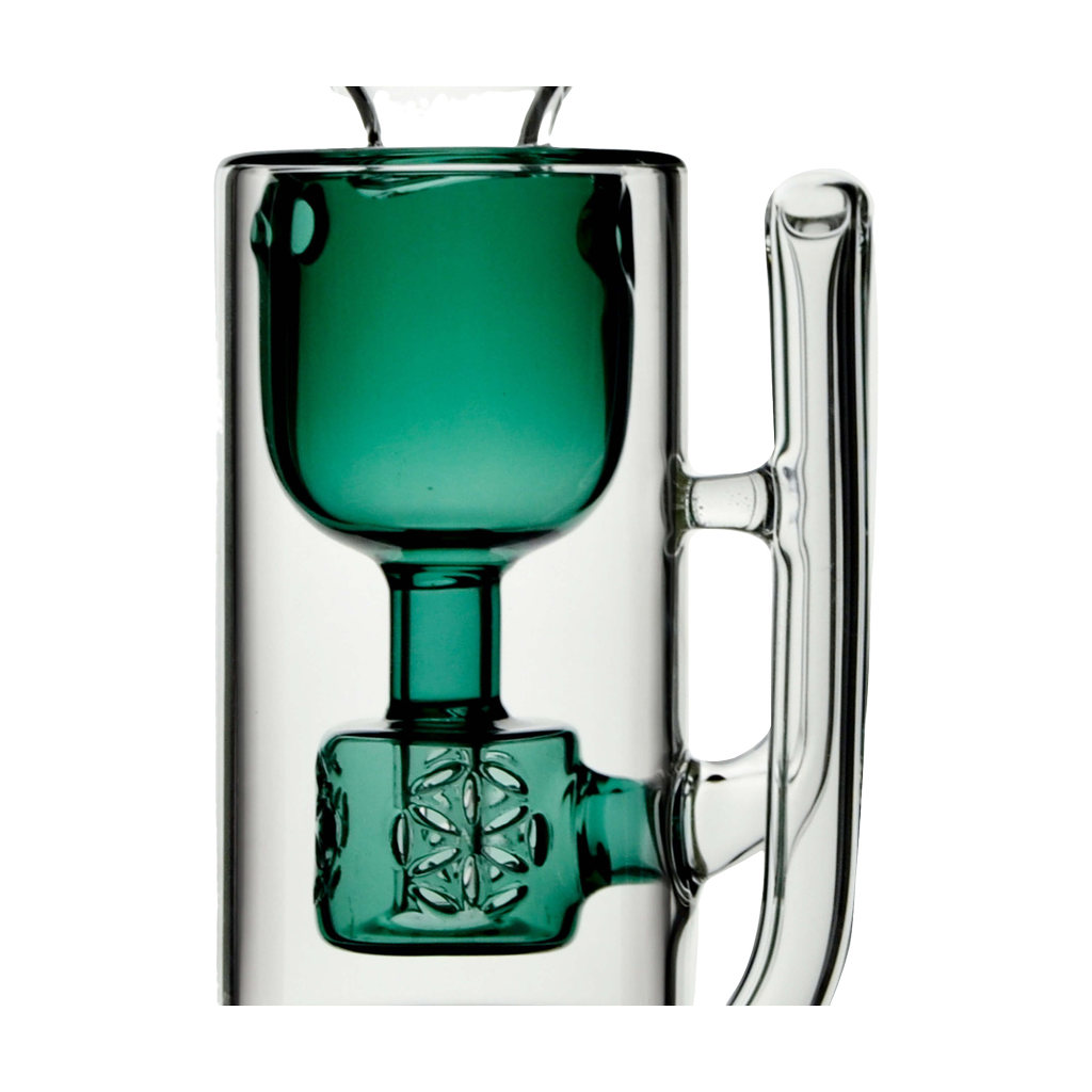 Calibear Puffco Torus Attachment in green, close-up side view for e-rigs, intricate design