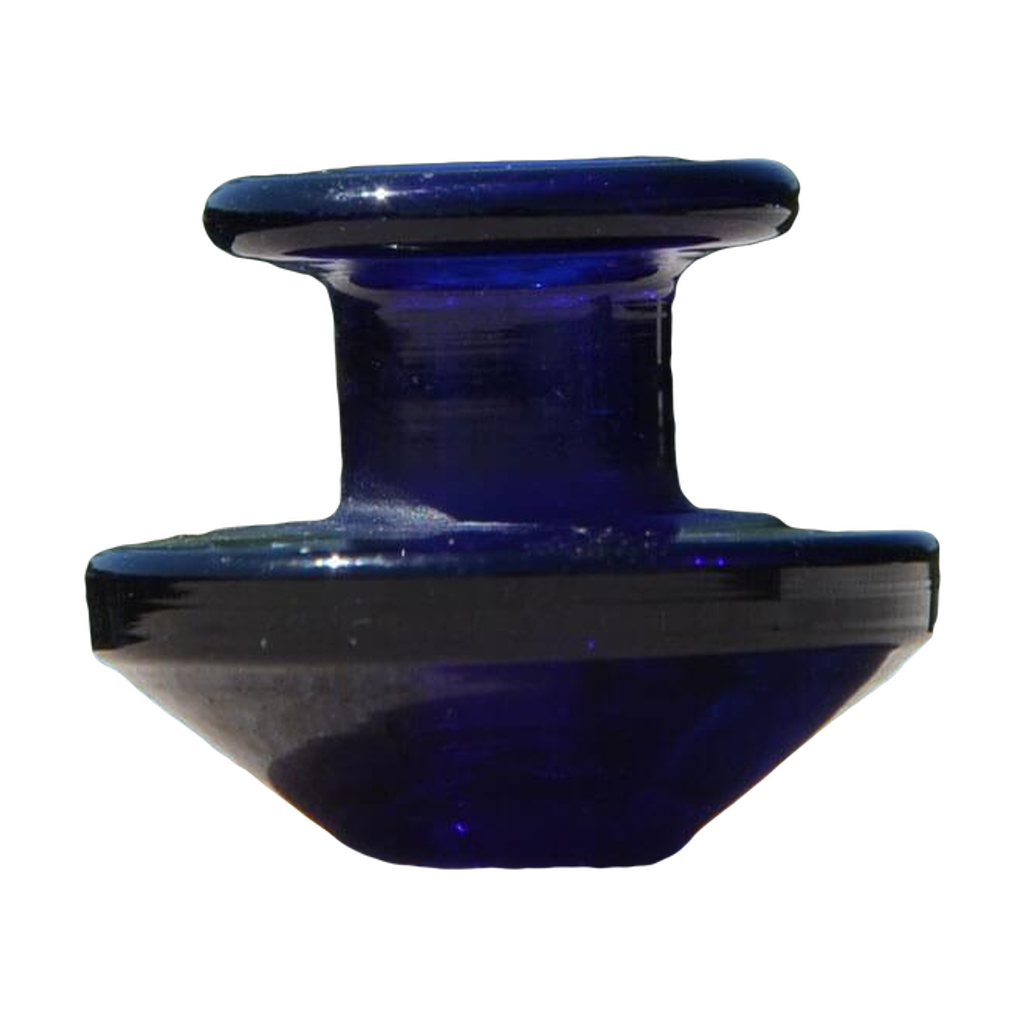 Calibear Puffco Peak Carb Cap in blue glass, compact design for dab rigs, front view