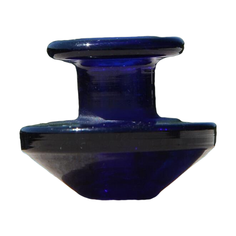 Calibear Puffco Peak Carb Cap in blue glass, compact design for dab rigs, front view
