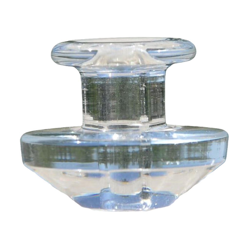 Calibear Puffco Peak Carb Cap in clear glass, compact design for dab rigs, front view