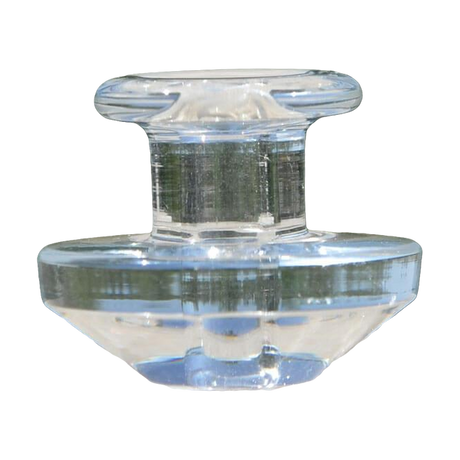 Calibear Puffco Peak Carb Cap in clear glass, compact design for dab rigs, front view