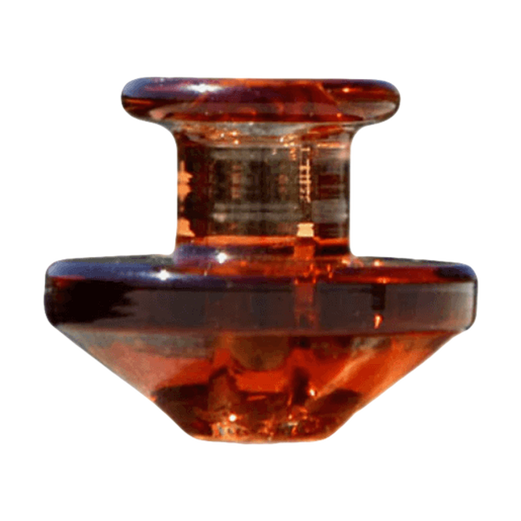 Calibear Puffco Peak Carb Cap in amber color, bubble design for efficient airflow, front and angled view