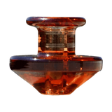 Calibear Puffco Peak Carb Cap in amber color, bubble design for efficient airflow, front and angled view