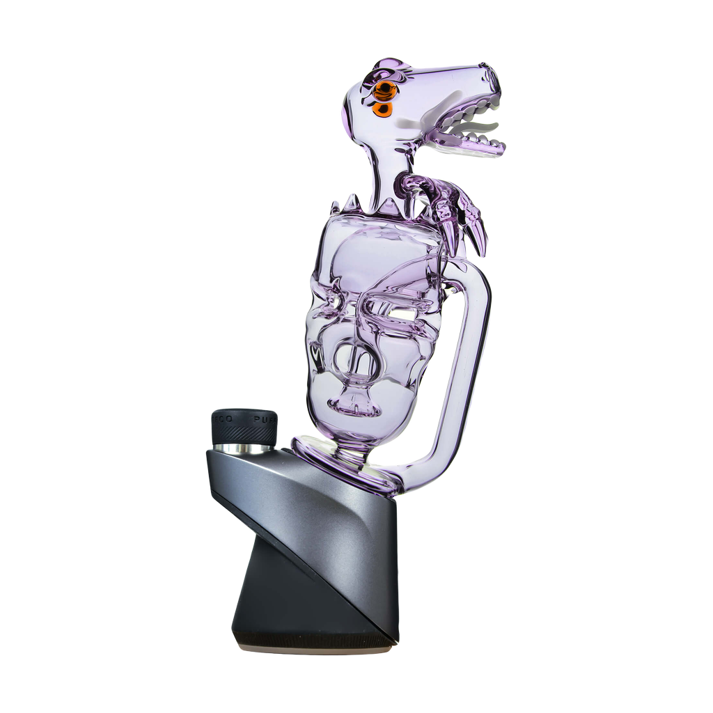 Calibear Puffco Peak Fab Dino Glass Dab Rig in Purple with Showerhead Percolator - Side View