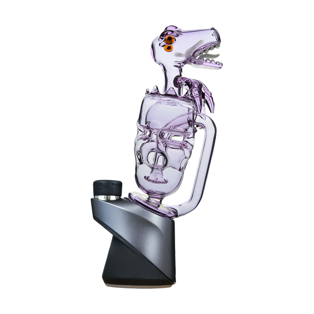 Calibear Puffco Peak Fab Dino Glass Dab Rig in Purple with Showerhead Percolator - Side View