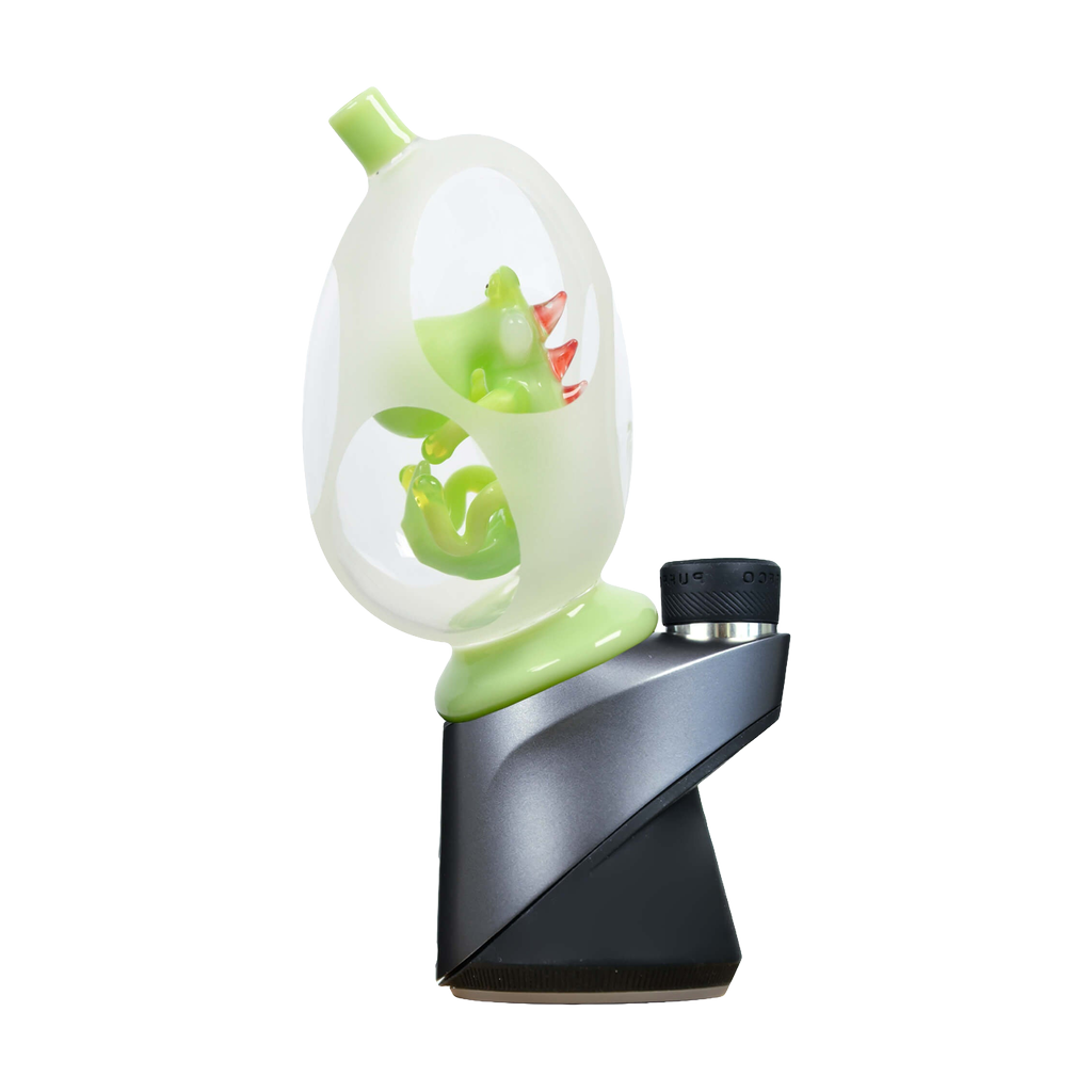 Calibear Puffco Peak Glass Attachment, Frosted Yoshi Egg Design in Milky Green, Side View