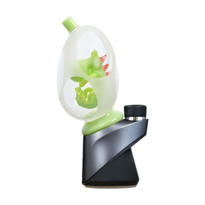 Calibear Puffco Peak Glass Attachment, Frosted Yoshi Egg Design in Milky Green, Side View