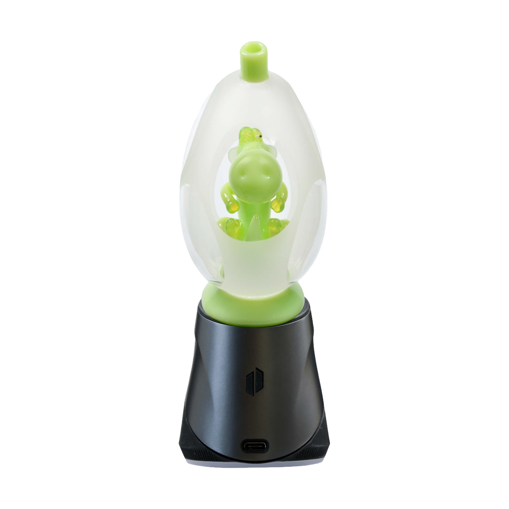 Calibear Puffco Peak Frosted Yoshi Egg Glass Attachment on E-Rig Base - Front View