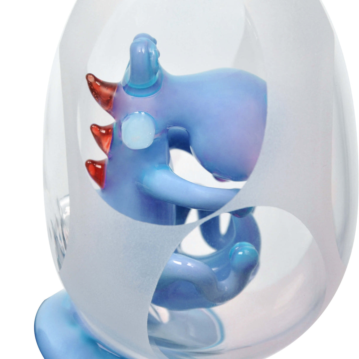 Calibear Puffco Peak frosted glass attachment with Yoshi egg design, close-up view
