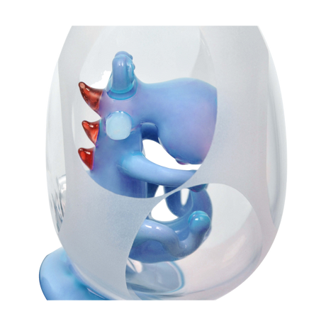 Calibear Puffco Peak frosted glass attachment with Yoshi egg design, close-up view