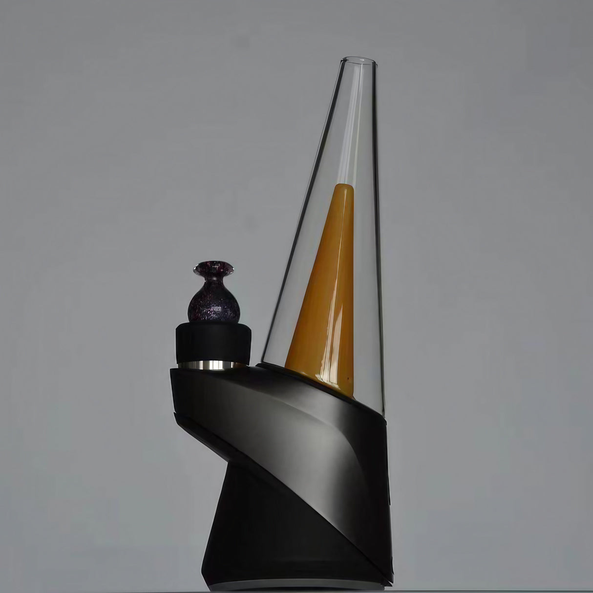 Calibear Puffco Peak Pro Amber Replacement Glass, Borosilicate, Side View on Black Base