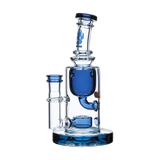 Calibear Ribbing Horn Klein Bong in Aqua, 7" Recycler Design with Quartz Banger - Front View