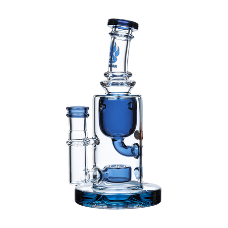 Calibear Ribbing Horn Klein Bong in Aqua, 7" Recycler Design with Quartz Banger - Front View