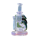 Calibear Ribbing Horn Klein Bongs in Blue and Green on Wooden Surface, Heady Recycler Design