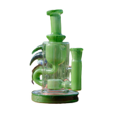 Calibear Ribbing Horn Klein Bong in green, 7" tall, 90-degree joint, side view on wooden surface